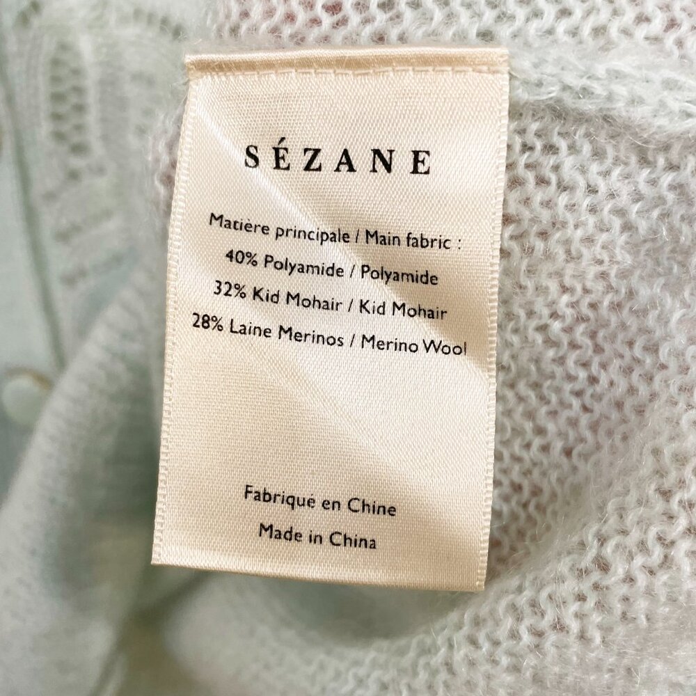EUC Sezane Tonio Mohair Wool Fancy Knit Cardigan Seafoam Small - Picture 6 of 7